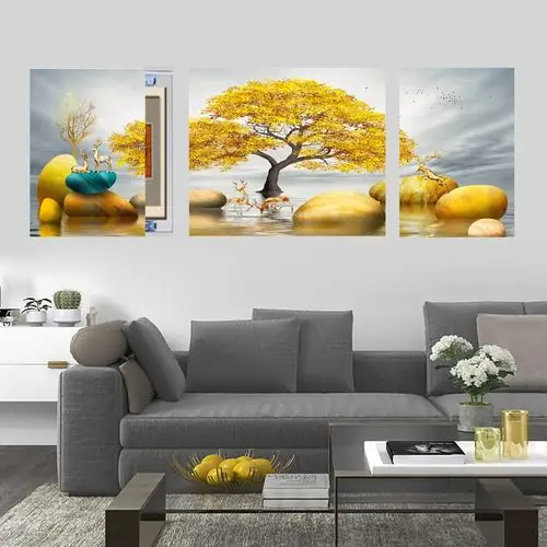 新品电表箱装饰画客厅三联画沙发背景墙挂画可推拉大幅大气壁画遮