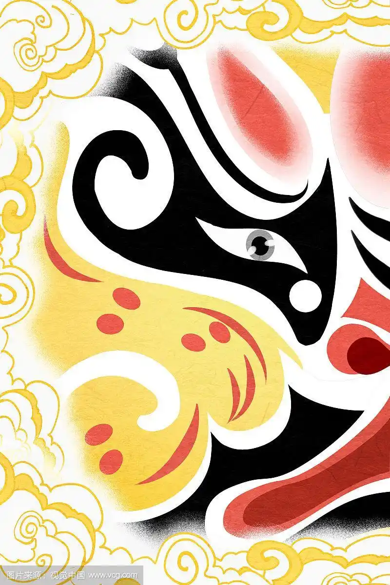 国潮风京剧脸谱黄脸插画