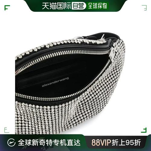 香港直邮alexander wang黑色attica水钻迷你女士腰包胸包水晶