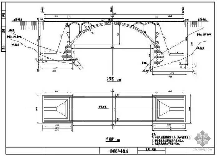 1.桥型总体布置图    2.桥台构造图    3.拱圈坐标表    4.