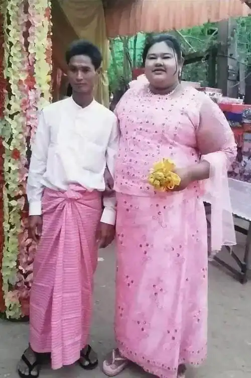 缅甸胖夫瘦妻结婚引热议网友两人颜值不相配