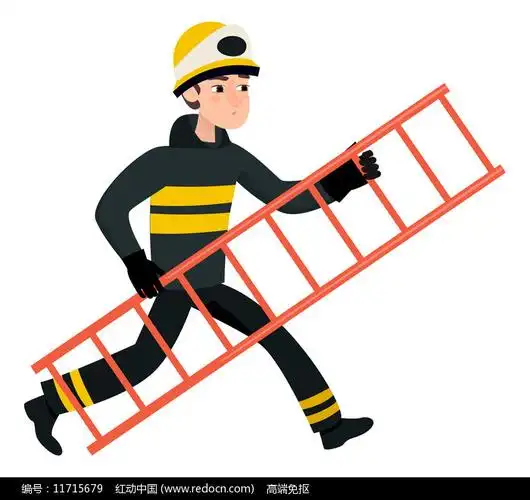漫画风消防员拿着梯子图片_卡通手绘_编号11715679_红动中国