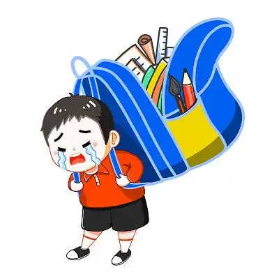 卡通学生背着沉重书包压力情绪人物png元素卡通压力情绪人物元素