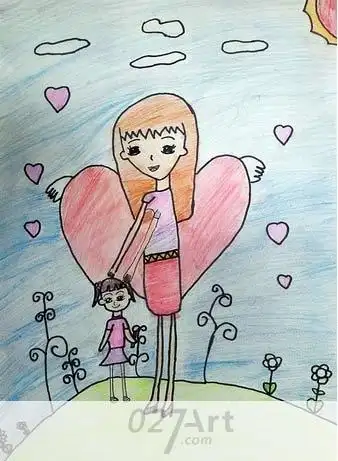 儿童画天使妈妈