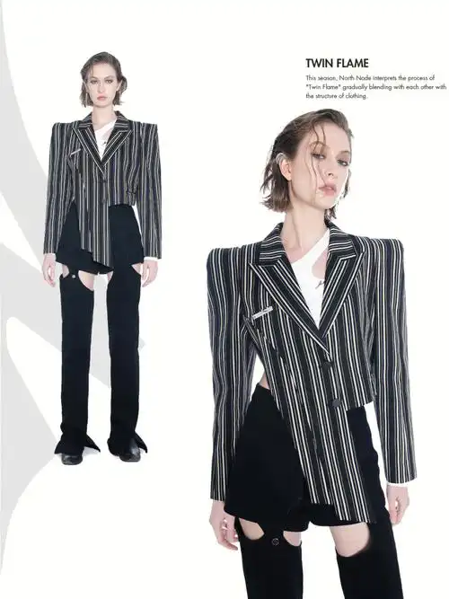 酷感廓形条纹宽肩西装69