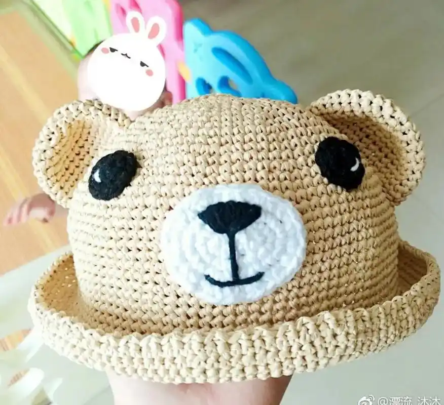 钩针图解 宝宝帽子小熊帽子可爱拉菲草帽子 - 抖音