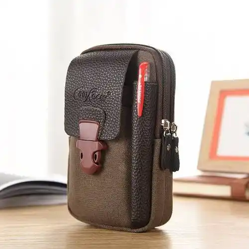 派尼美特65寸手机包男腰包帆布防水老人手机包男竖款皮带腰包挂包55寸