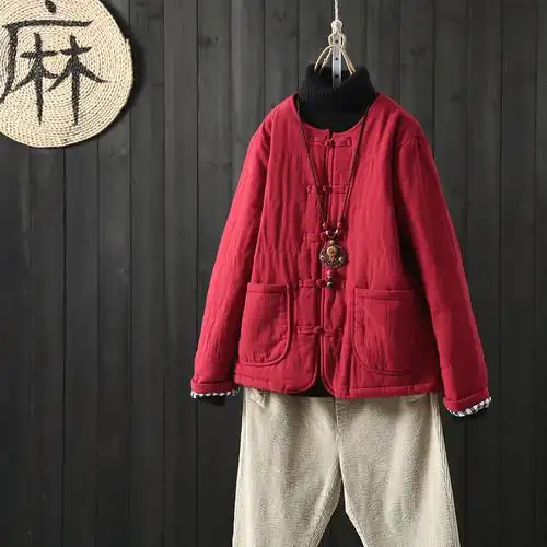 复古文艺民族风棉衣棉服女装2018冬季新品保暖夹棉宽松棉麻棉袄