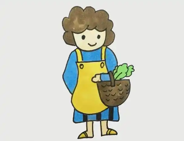 买菜的妈妈简笔画简单又漂亮彩色