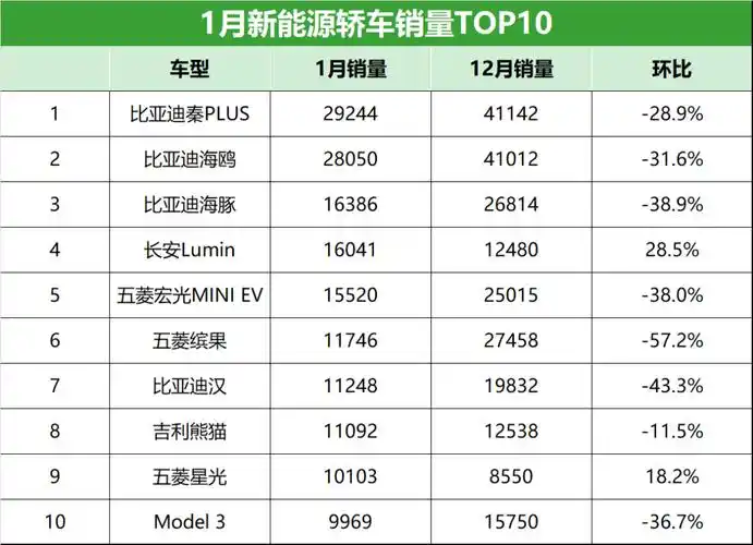 1月新能源车型销量榜新能源厂商排名来看,数据显示,1月比亚迪,吉利