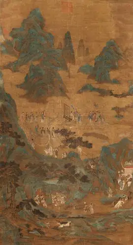 0096青绿山水人物立轴绢本