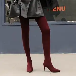 dieemolz裤靴一体长靴女2021新款尖头高跟鞋性感过膝弹力连裤袜靴