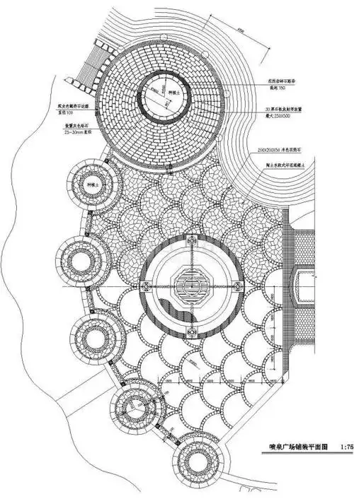 某小型喷泉广场平面图_校园景观_土木在线