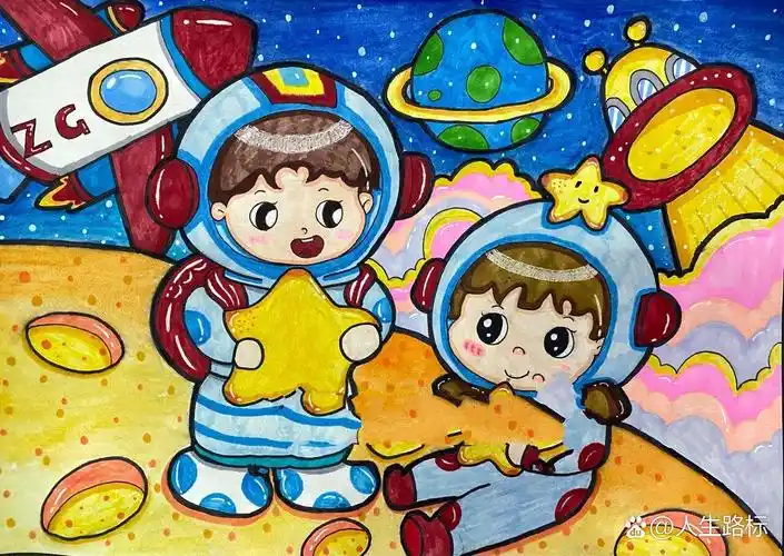 太空漫步主题画|简笔画 宇宙太空简笔画,主题画太空探索