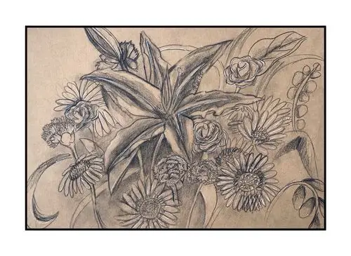 《炭笔-百花齐放》