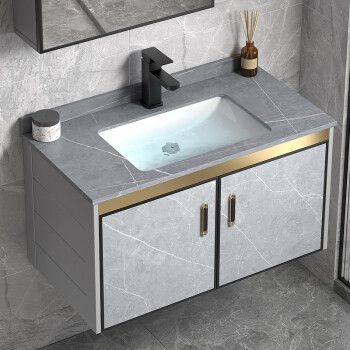 盆家用陶瓷一体洗脸盆柜组合卫生间小户型洗漱台池 60cm陶瓷盆 下水