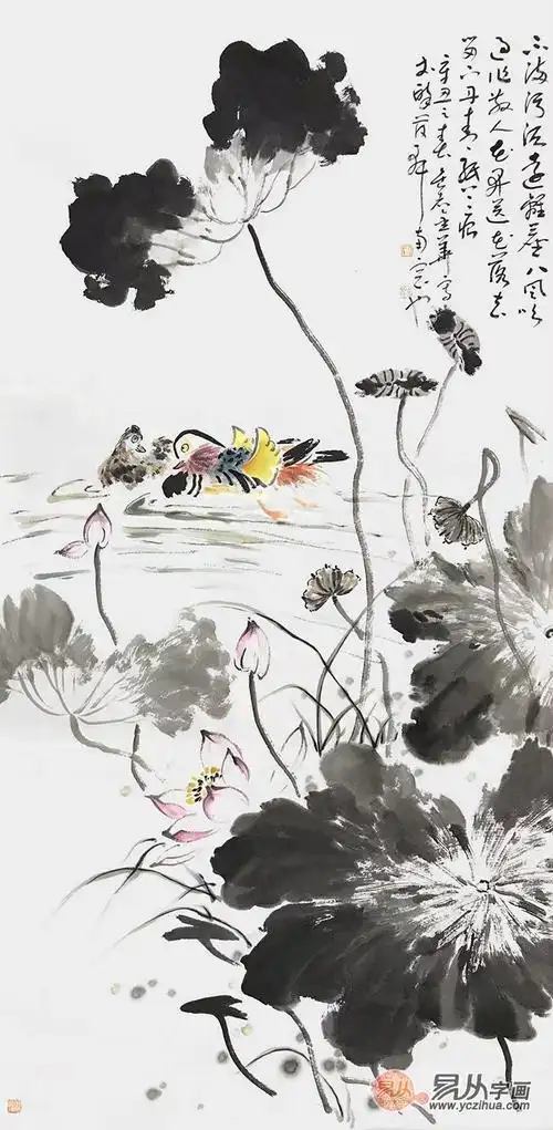 家居装饰画 曹金华写意花鸟画《荷花鸳鸯》