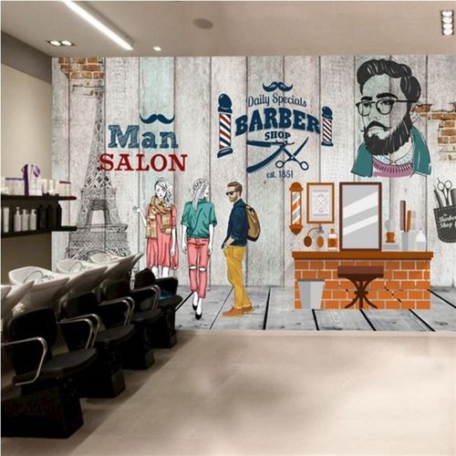 时尚理发店造型设计工装壁纸创意背景装饰墙贴背胶自粘背景墙壁纸