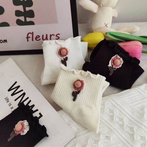 单鞋袜子女春夏季薄款春秋搭配小皮鞋jk木耳花边短袜纯棉可爱日系