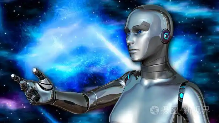 在太空深处的未来派女机器人