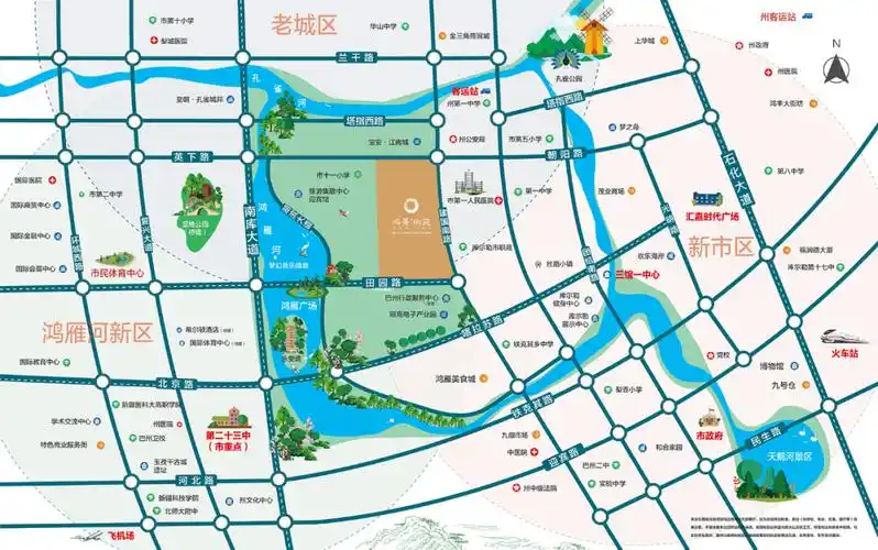 项目区位图交通方面,直线5分钟即可到达库尔勒市客运站,到巴州客运站