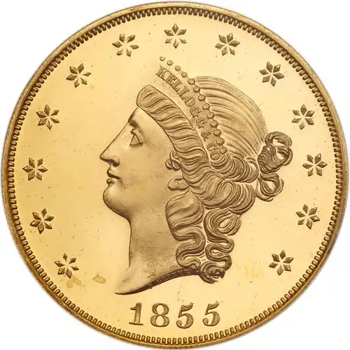 lot: 1300 1855kellogg50美金金币 pcgs proof 67 1855 $50 kellogg