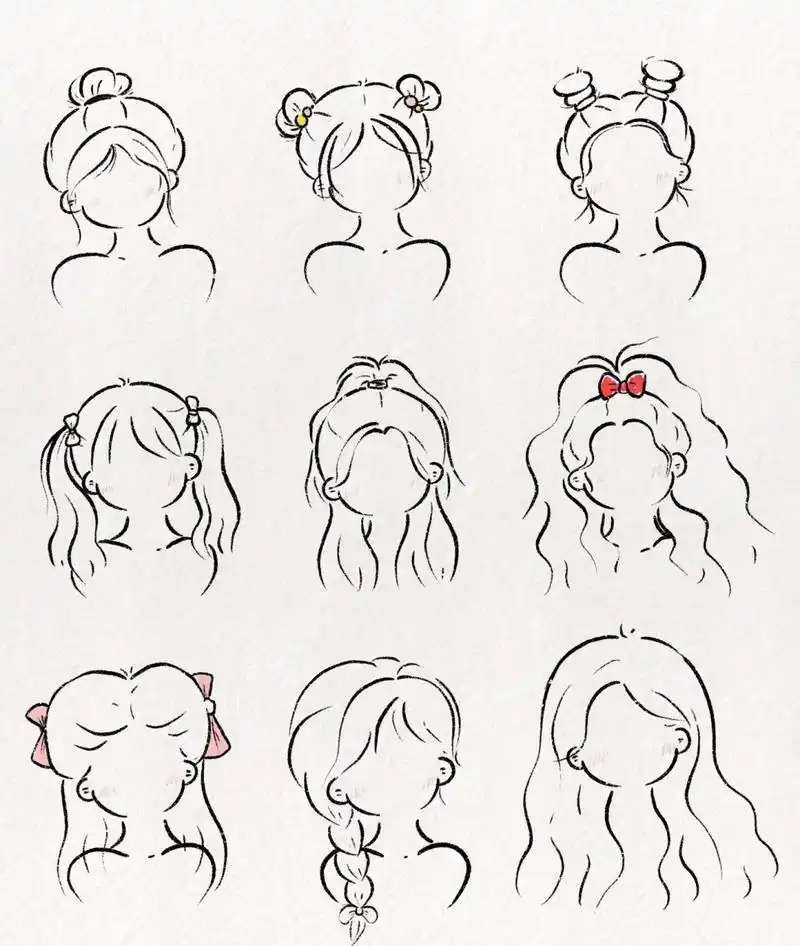 可爱简笔画教程:九种常见发型画法 快来一试