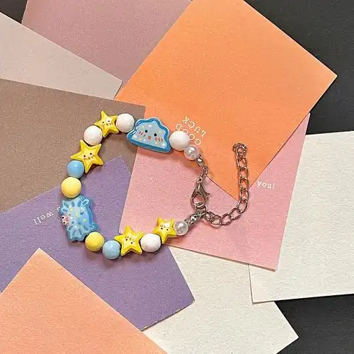 淡蓝色系巨蟹星座手链手工石塑黏土