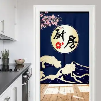 厨房门帘定制厨房门帘隔断帘防油烟半帘免打孔饭店餐厅后厨布艺半截挂