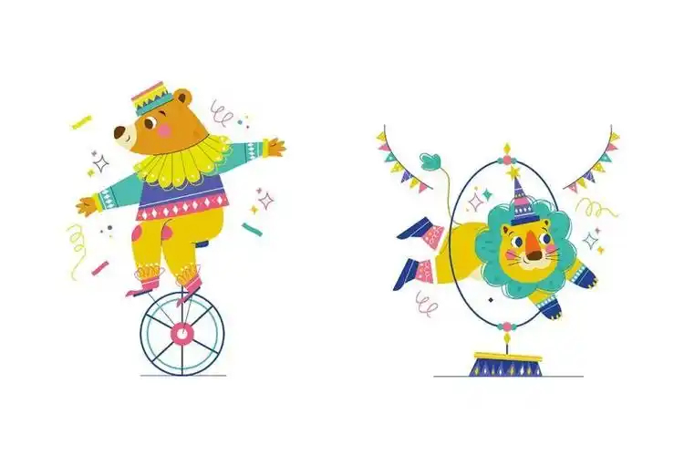 5个活泼可爱的马戏团人物彩色手绘矢量插画素材