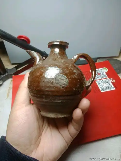 清代民国时期紫砂胎酱釉小酒壶/小油壶