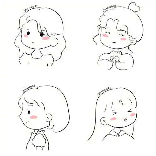 简笔画小女孩可爱头像手帐素材