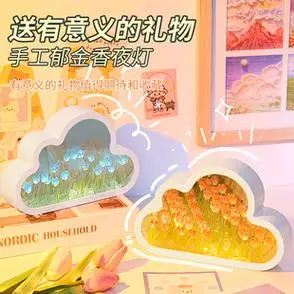 女孩生日礼物送闺蜜郁金香小夜灯女生diy自制手工摆件云朵花海