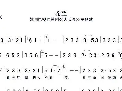 希望 电视剧 大长今 主题曲 歌谱 简谱
