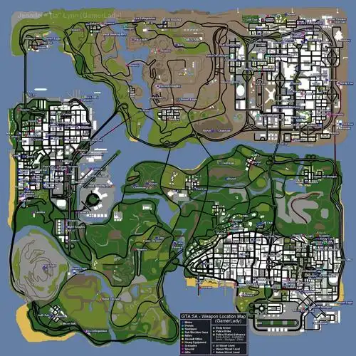 侠盗猎车圣安地列斯中能够用到的武器很多,包含转轮机枪,跟踪火箭筒