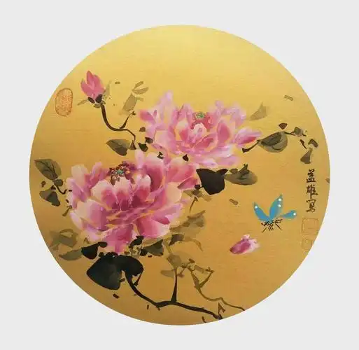 《团扇牡丹》 ,33x33cm,2020年