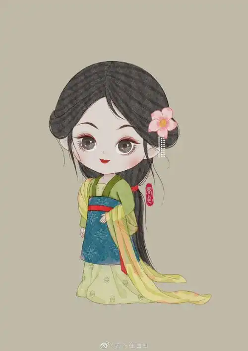 古风q版人物插画,穿越到中国古代的迪士尼公主们,好软萌.