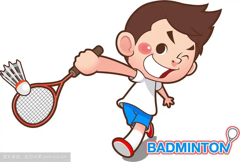 打羽毛球的男孩,矢量插图