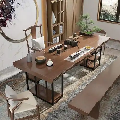 新中式实木茶桌 仿古办公室大板泡茶桌 简易家用接待洽谈功夫茶台