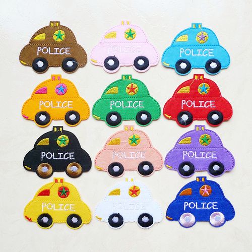 可爱时尚卡通警车汽车布贴衣服补丁贴背胶儿童衣服裤刺绣熨烫贴花