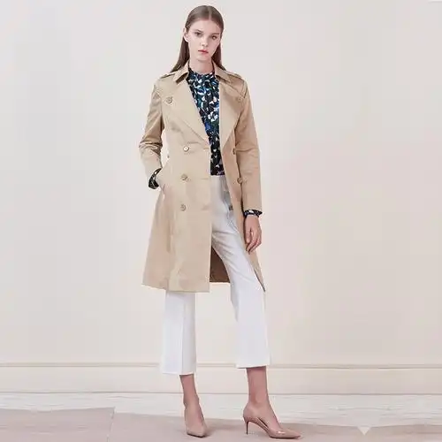 eitie爱特爱品牌女装春秋气质修身双排风衣女中中长风衣