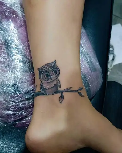 猫头鹰纹身图片_腿部纹身图案