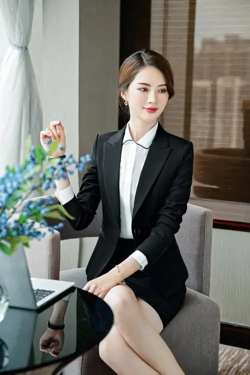 商务正装_2018秋冬新款女职业装单扣套装配裤 时尚修身女商务批发 -