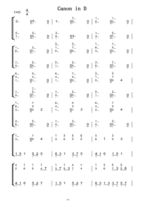 canon in d 钢琴双手简谱 钢琴谱