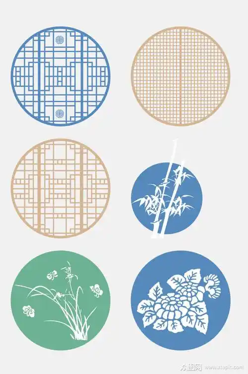 古典中式传统窗花图案免抠元素素材