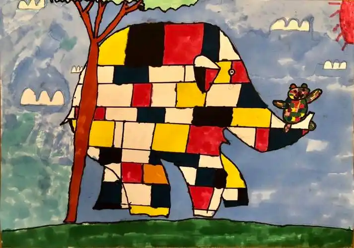 小花每日一画花格子大象艾玛511