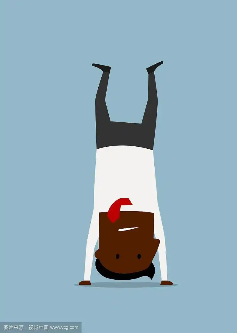 卡通商人做瑜伽倒立姿势