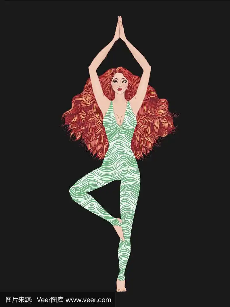 女人,树式瑜伽姿势,绘画插图,瑜伽,矢量