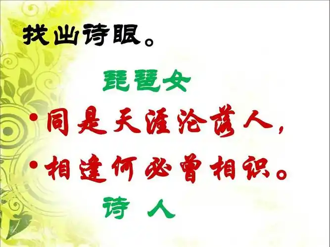 琵琶女  同是天涯沦落人,  相逢何必曾相识. 诗 人