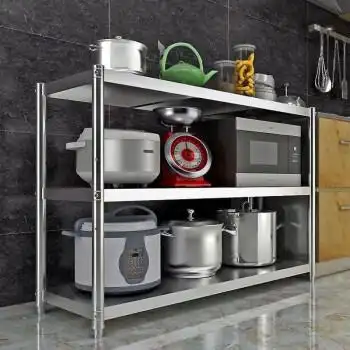 不锈钢厨房置物架落地3多层放锅架子4微波炉收纳架储物架家用货3层长